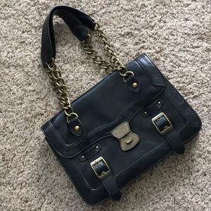 Black leather handbag